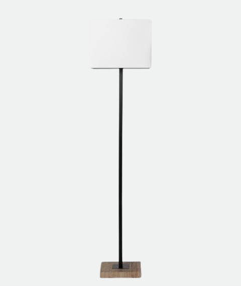 White-Shade Floor Lamp with Wooden Base