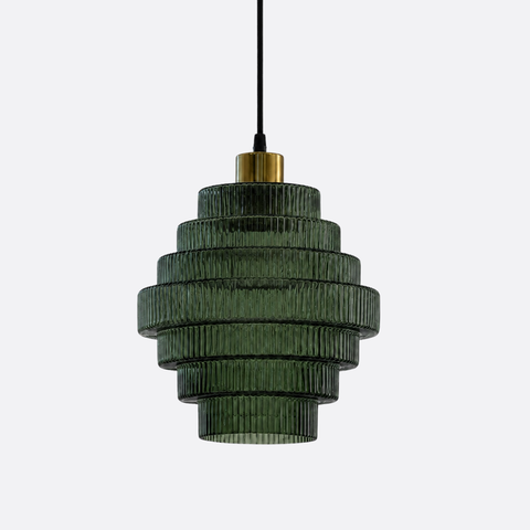 Modern Green Ribbed Glass Pendant Light