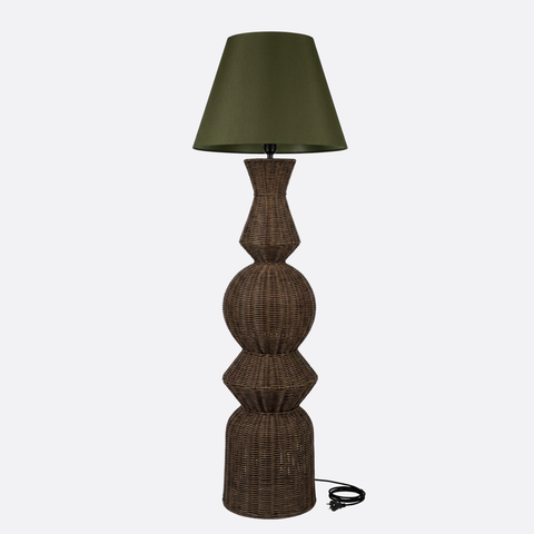 Modern Woven Rattan Floor Lamp with Olive Shade