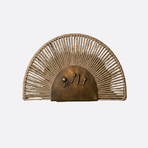 Sun-inspired bronze wall lamp with ropes