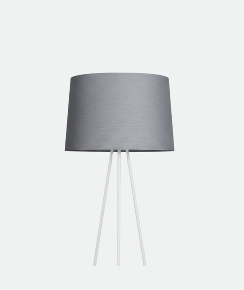 White Tripod Lamp With Grey Cotton Shade