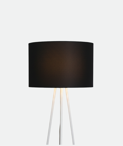 White Tripod Lamp With Black Cotton Shade