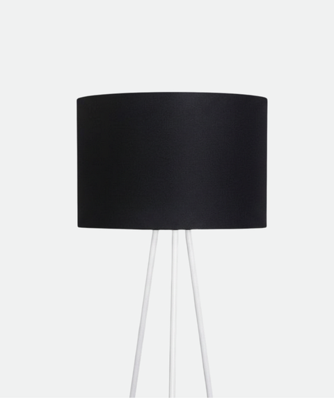 White Tripod Lamp With Black Cotton Shade
