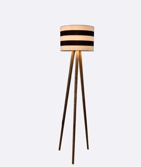 Boho Stripped Black & White Tripod Floor Lamp