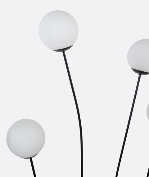 Multi-Arm Black Floor Lamp with Opal Glass Globes