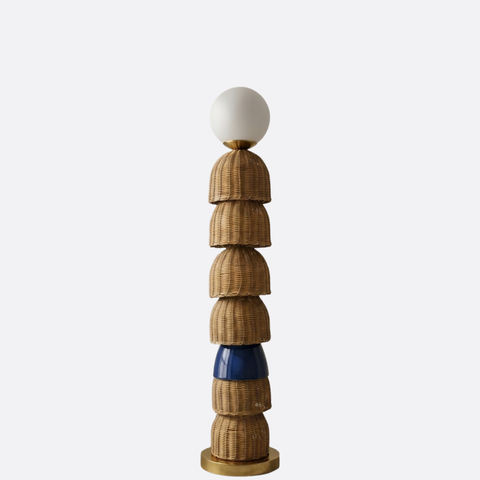 Modern Coastal Bamboo and Blue Floor Lamp