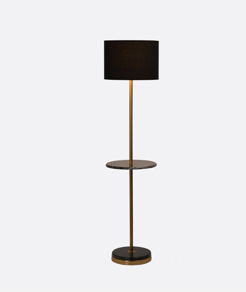 Modern Black & Gold Floor Lamp with Marble Shelf