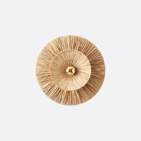 Coastal Rice Straw Wall Aplique with Gold Lamp
