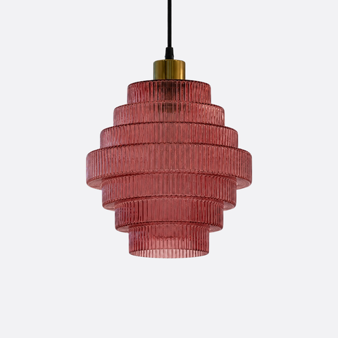 Modern Red Ribbed Glass Pendant Light
