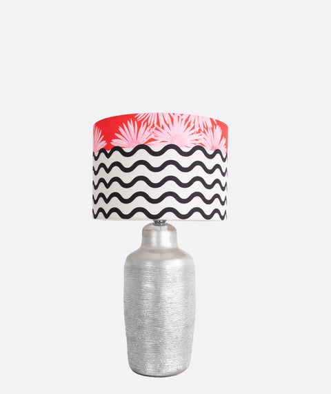 Silver Pottery With Printed Shade Table Lamp