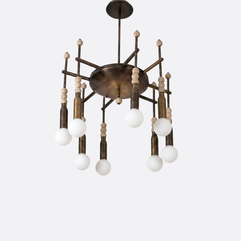 Luxury bronze ceiling chandelier with travertine balls