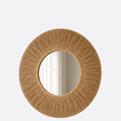 Natural Rice Straw Round Wall Mirror