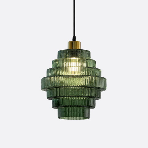 Modern Green Ribbed Glass Pendant Light