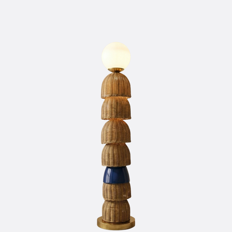 Modern Coastal Bamboo and Blue Floor Lamp