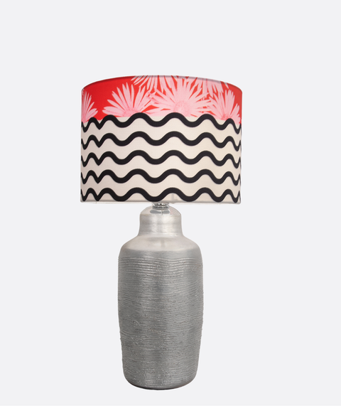Silver Pottery With Printed Shade Table Lamp