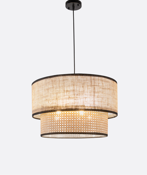 Modern Rattan Beige Shaded Pendent