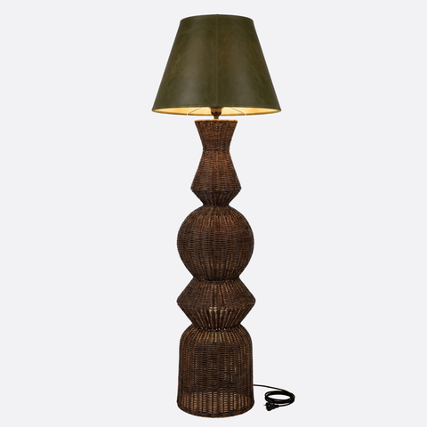 Modern Woven Rattan Floor Lamp with Olive Shade