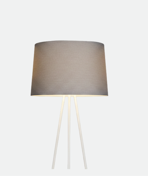 White Tripod Lamp With Grey Cotton Shade