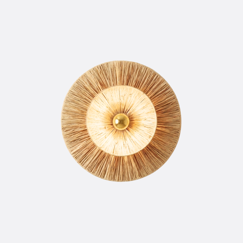 Coastal Rice Straw Wall Aplique with Gold Lamp