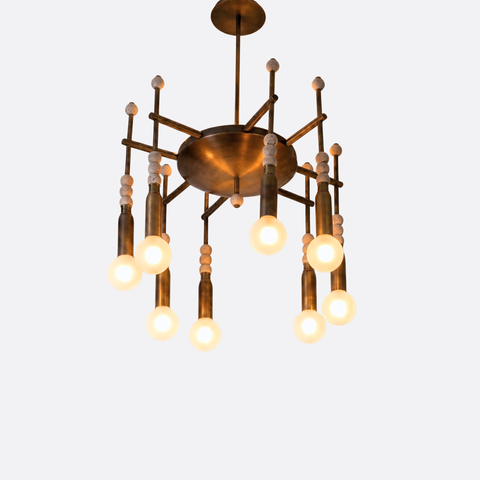 Luxury bronze ceiling chandelier with travertine balls