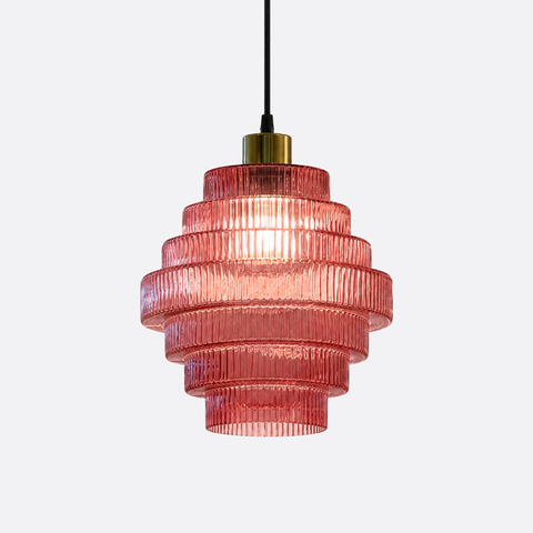 Modern Red Ribbed Glass Pendant Light