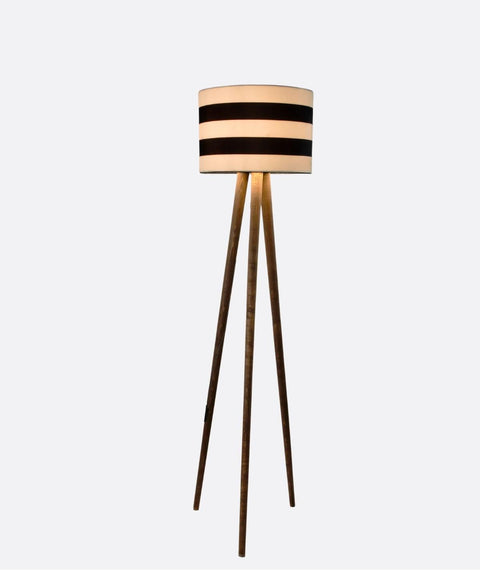 Boho Stripped Black & White Tripod Floor Lamp