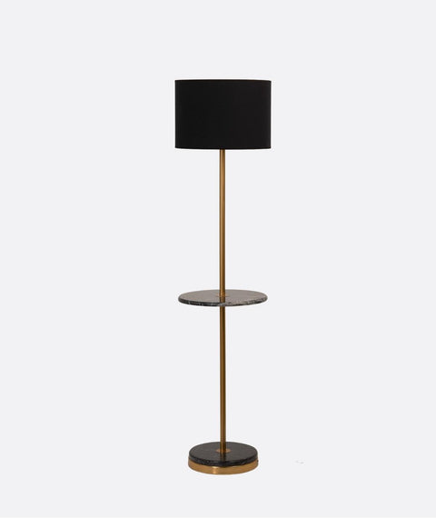 Modern Black & Gold Floor Lamp with Marble Shelf
