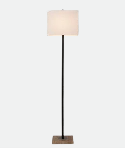 White-Shade Table Lamp with Wooden Base