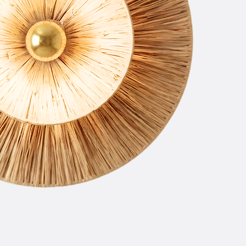 Coastal Rice Straw Wall Aplique with Gold Lamp