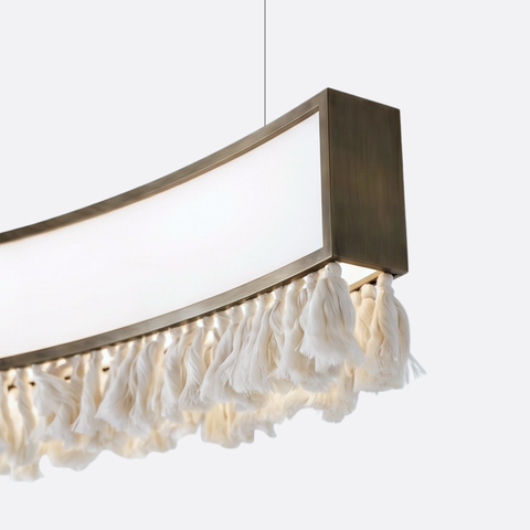 Vintage LED curved ceiling track with macrame tassels