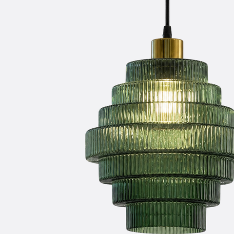 Modern Green Ribbed Glass Pendant Light