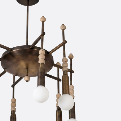 Luxury bronze ceiling chandelier with travertine balls