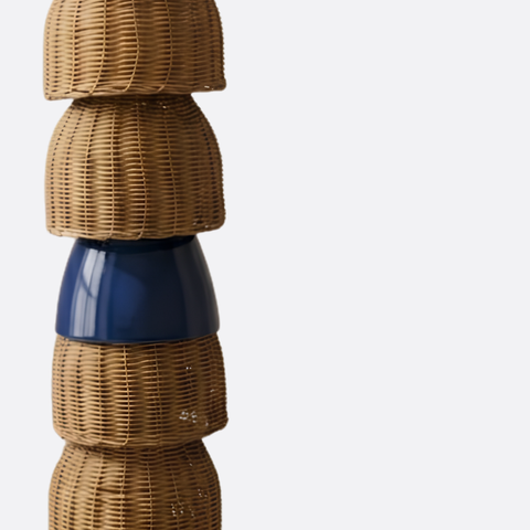 Modern Coastal Bamboo and Blue Floor Lamp
