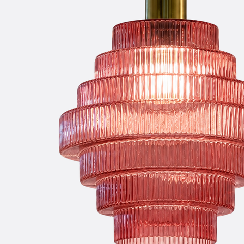 Modern Red Ribbed Glass Pendant Light