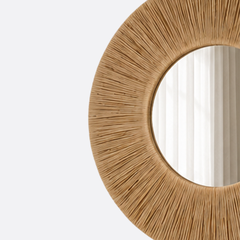 Natural Rice Straw Round Wall Mirror