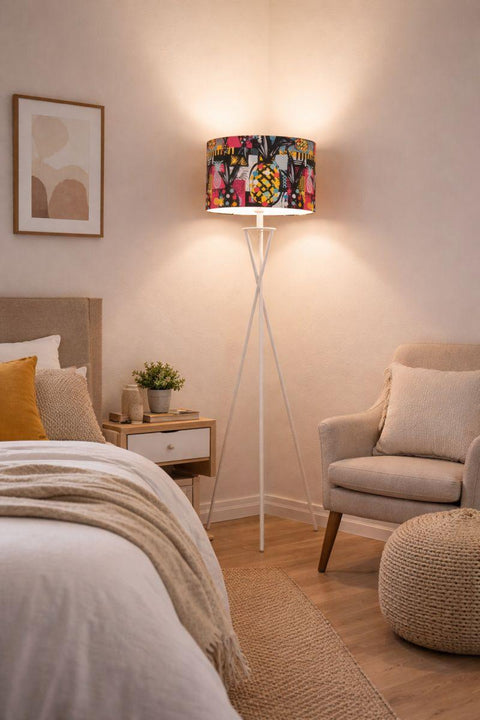 Printed Shade Tripod  Floor Lamp