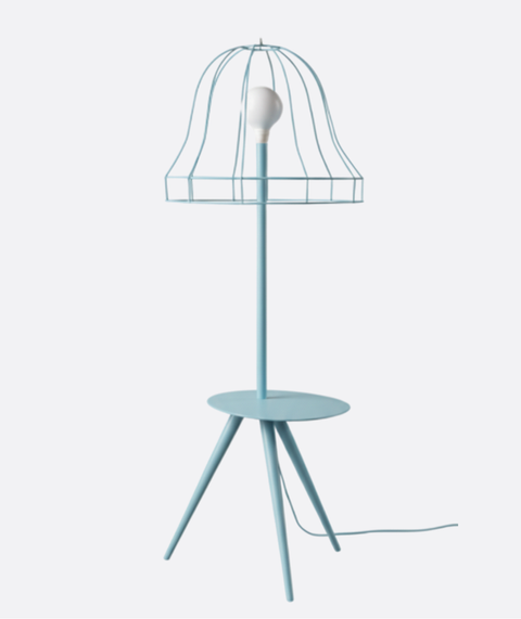 Baby Blue Wireframe Table & Floor Lamp