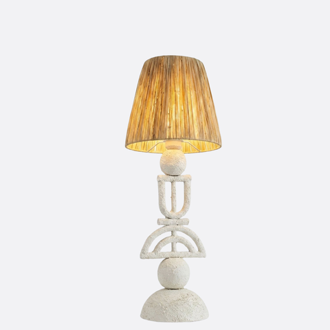 Sculptural White Table Lamp with Natural Shade