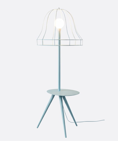 Baby Blue Wireframe Table & Floor Lamp
