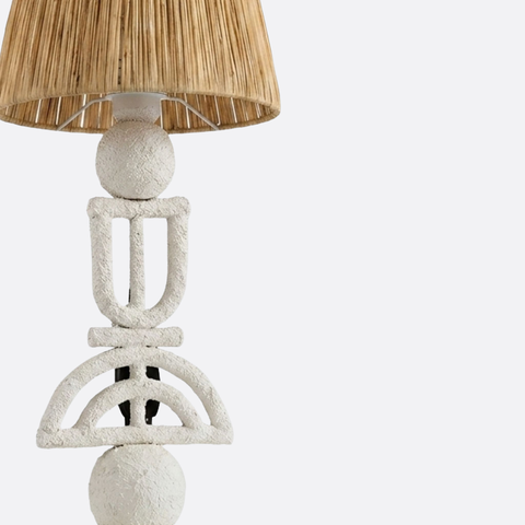 Sculptural White Table Lamp with Natural Shade
