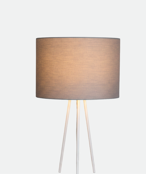 White Tripod Lamp With Grey Cotton Shade