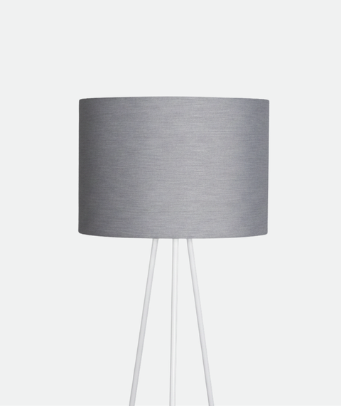 White Tripod Lamp With Grey Cotton Shade