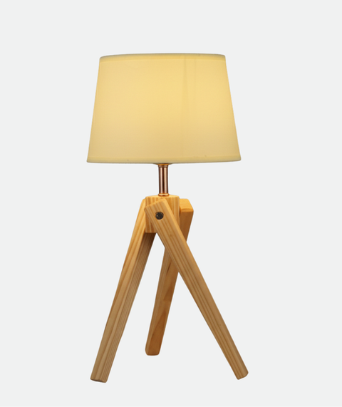 Wooden White Tripod Table Lamp