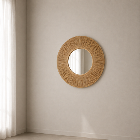 Natural Rice Straw Round Wall Mirror