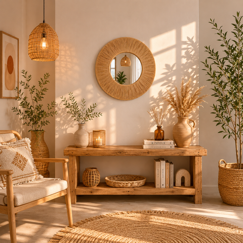 Natural Rice Straw Round Wall Mirror