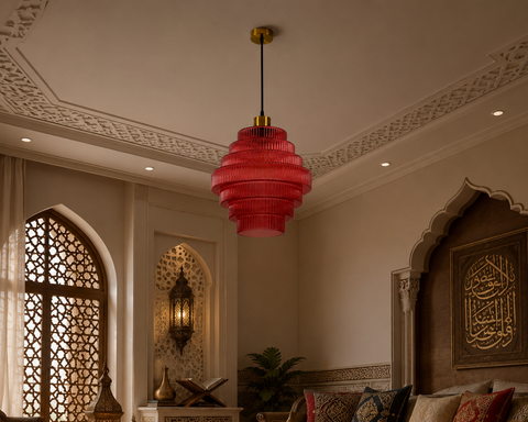 Modern Red Ribbed Glass Pendant Light