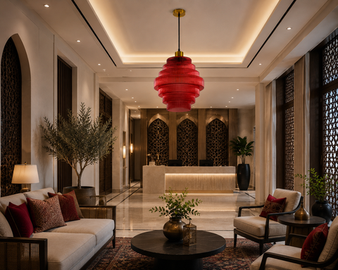 Modern Red Ribbed Glass Pendant Light