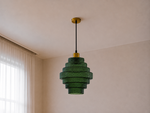 Modern Green Ribbed Glass Pendant Light