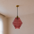 Modern Red Ribbed Glass Pendant Light