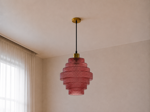 Modern Red Ribbed Glass Pendant Light
